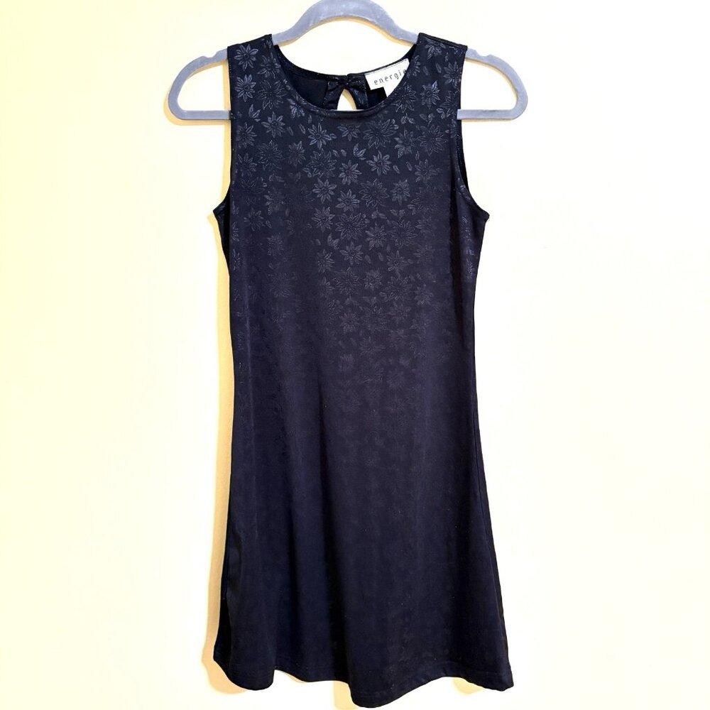 ENERGIE Womens Little Black Dress Size M Silver Printed Flowers A-line Stretchy
